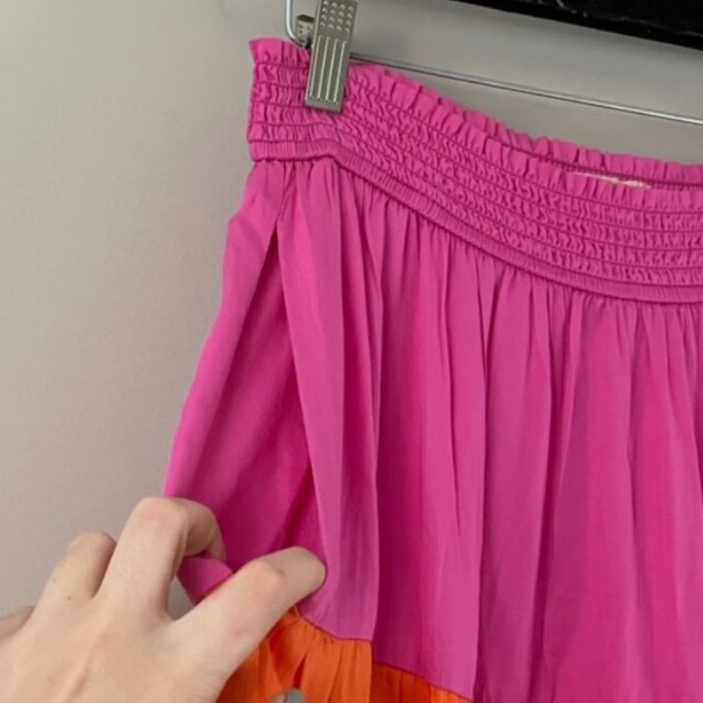 MARINE LAYER Colorblock Tiered Midi Slit Skirt In Fuschia Orange Red Pink Small - Picture 8 of 12